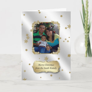 Glitter Gold Stars Photo Christmas Greeting Card