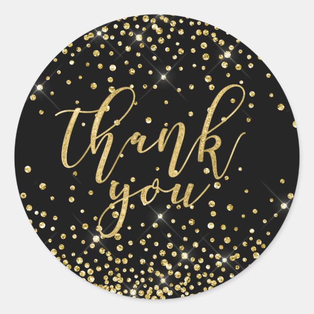 glitter gold thank you classic round sticker (Front)