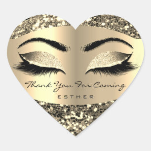Glitter Gold Thank You For Coming Name Heart Sticker