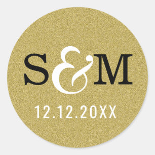 Glitter Gold Wedding Monogram Initials Seals