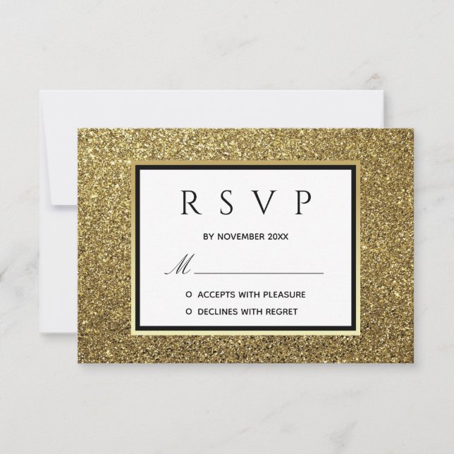 Glitter Gold Wedding RSVP Card (Front)