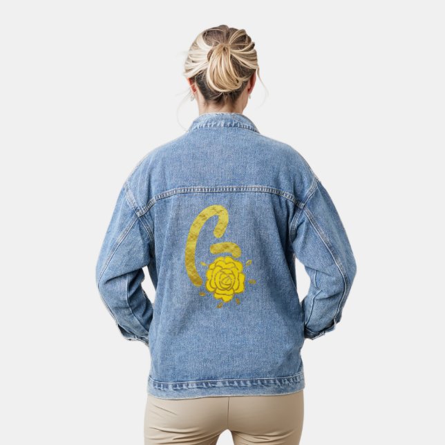 Glitter Gold Yellow Floral Monogram G Womens Denim Jacket (Model)