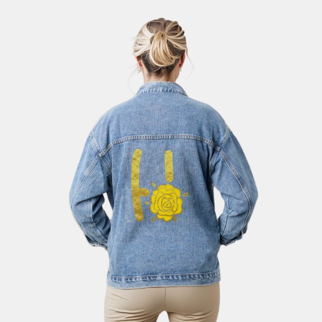 Glitter Gold Yellow Floral Monogram H Womens Denim Jacket (Model)