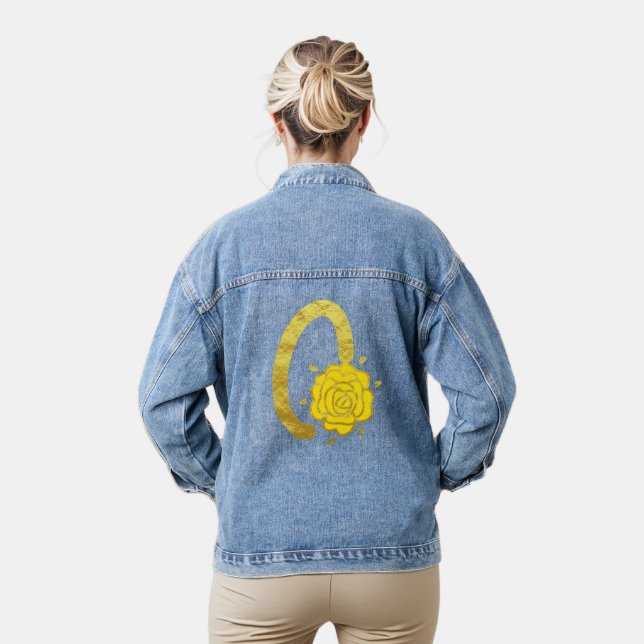 Glitter Gold Yellow Floral Monogram O Womens Denim Jacket (Model)