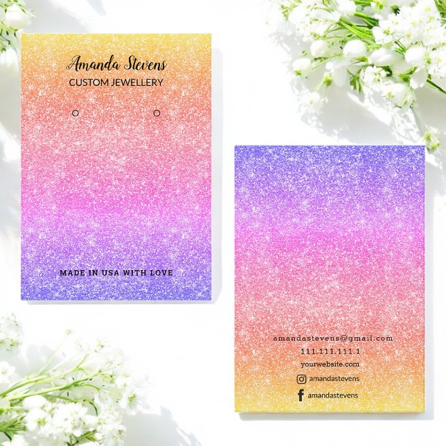 Glitter Gold Yellow Purple Chic Earring Display Business Card (Creator Uploaded)
