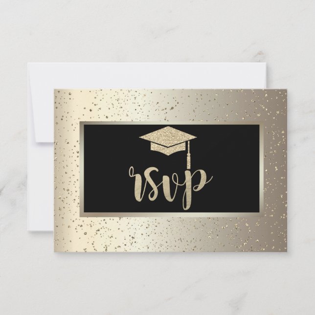 Glitter Grad Cap,Confetti Champagne Graduation RSVP Card (Front)