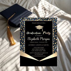 Glitter Grad Cap,Glitter Blue Leopard Graduation  Invitation