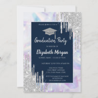 Glitter Grad Cap,Silver Drips,Opal Holographic