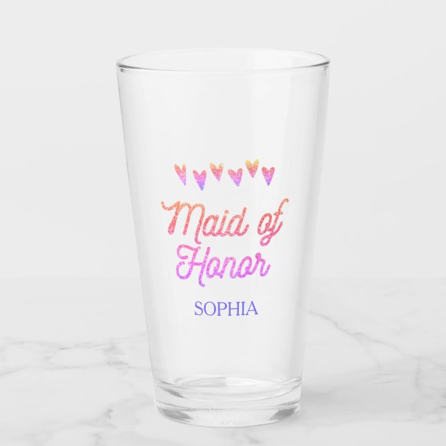 Glitter Gradation Heart Maid of Honour Glass (Front)