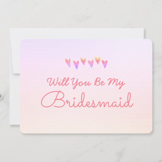Glitter Gradation Heart Will You Be My Bridesmaid  Invitation (Front)