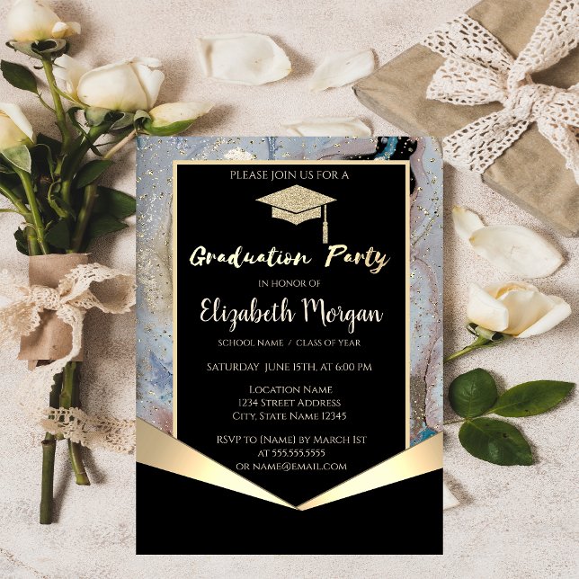 Glitter Graduation Cap,Confetti Marble Graduation Invitation (Creator Uploaded)