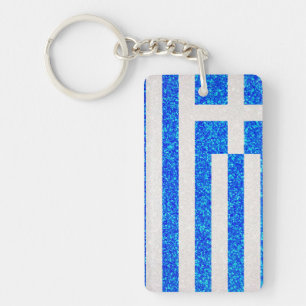 Glitter Greece flag rectangle keychain