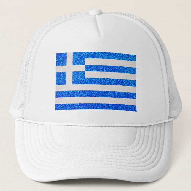 Glitter Greece flag trucker hat (Front)