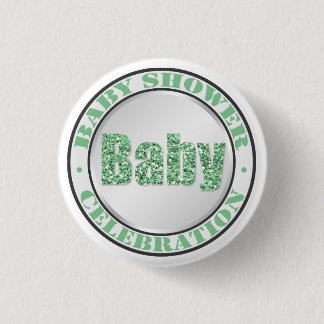 Glitter Green Baby Shower Celebration Buttons