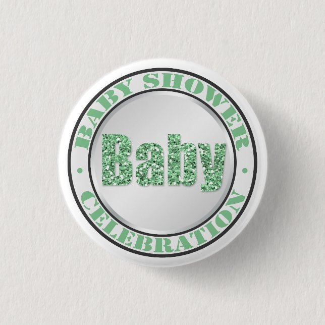 Glitter Green Baby Shower Celebration Buttons (Front)