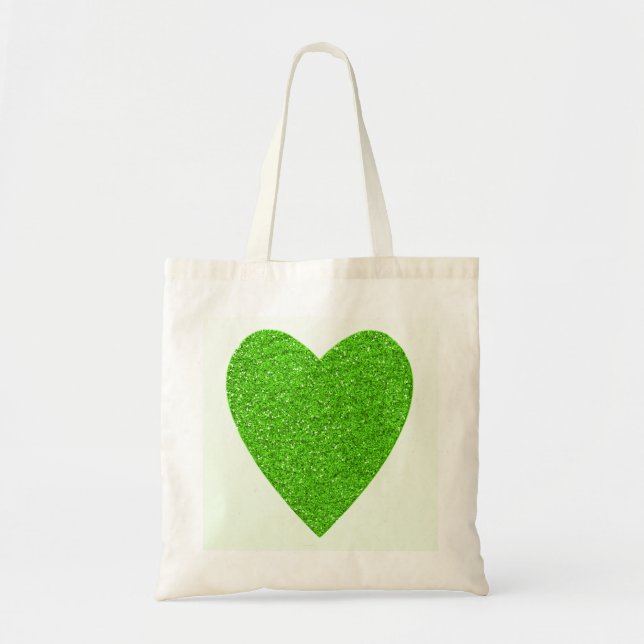 Glitter Green Heart Wedding Tote Bag (Front)