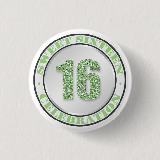 Glitter Green Sweet 16 Celebration Buttons