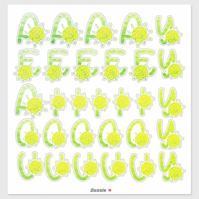Glitter Green Yellow Floral Monogram Vowels (Sheet)
