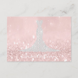 Glitter Grey Pink Diamond Crystals Bridal Dress Invitation