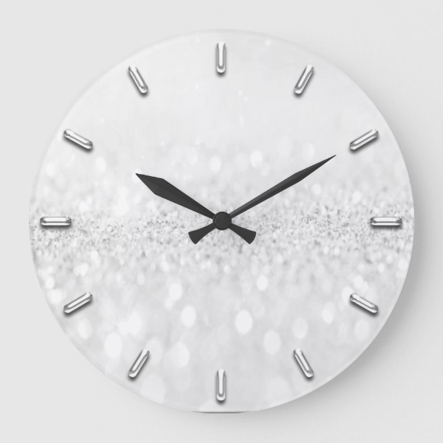 Glitter Grey Silver Grey Monochrome Metallic Lux Large Clock (Front)