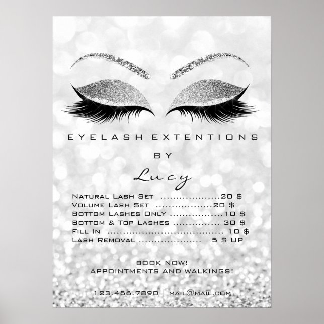 Glitter Grey Silver Makeup Eyes Lashes Price List Poster (Front)