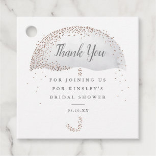 Glitter grey umbrella bridal shower thank you favour tags