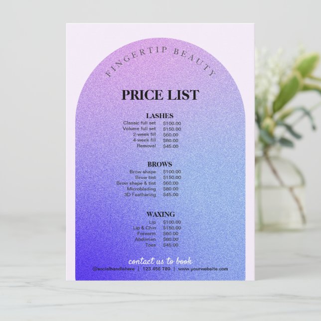 Glitter Hairstylist Nail Beauty Salon Price List (Standing Front)