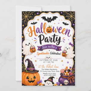 Glitter Halloween Ghost Pumpkin Halloween Party Invitation