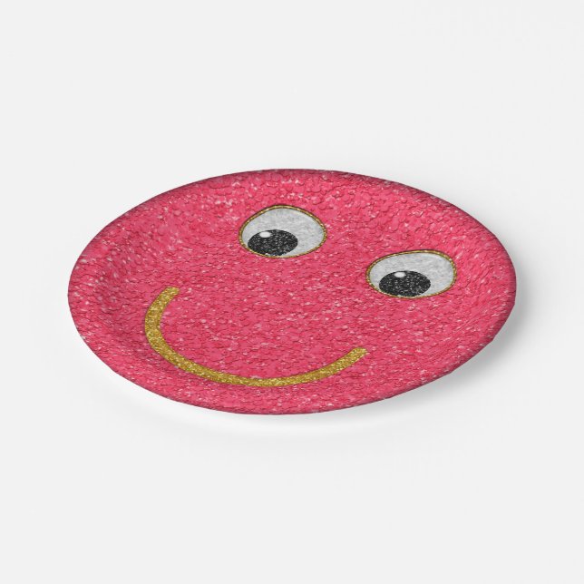 Glitter Happy Face 14-Paper Party Plates (Angled)