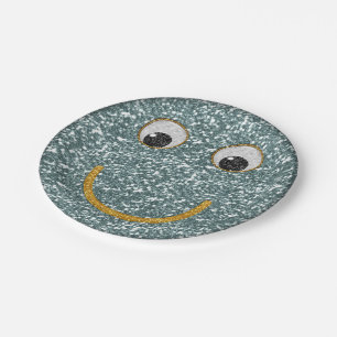 Glitter Happy Face 19-Paper Party Plates