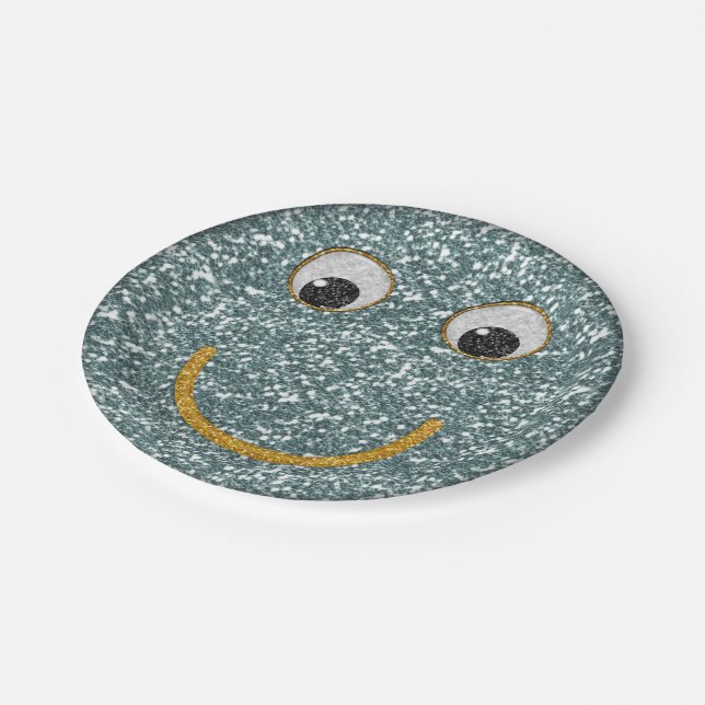 Glitter Happy Face 19-Paper Party Plates (Angled)