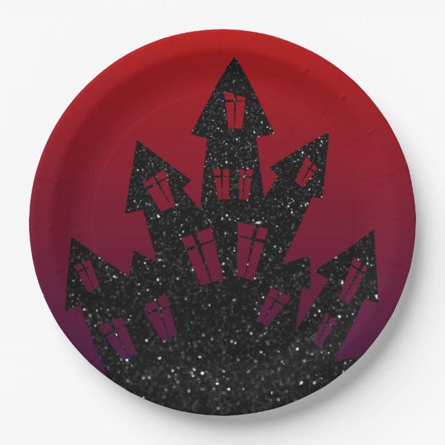 Glitter Haunted Mansion Halloween Paper Plate (Front)