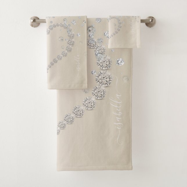Glitter Heart And Diamonds On Smooth Blush Bath Towel Set (Insitu)