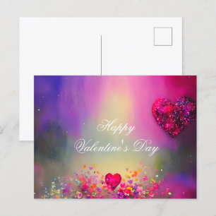 Glitter heart and flowers valentine postcard