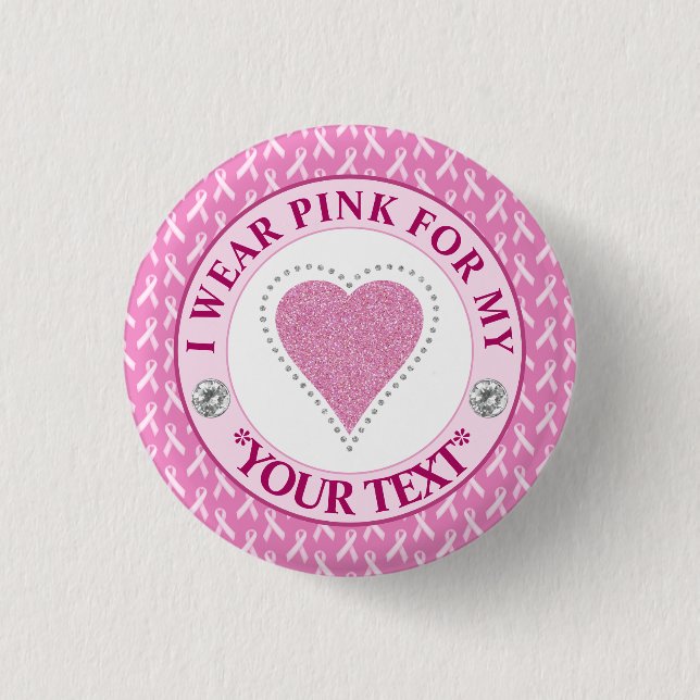 Glitter Heart Breast Cancer Awareness Design 3 Cm Round Badge (Front)