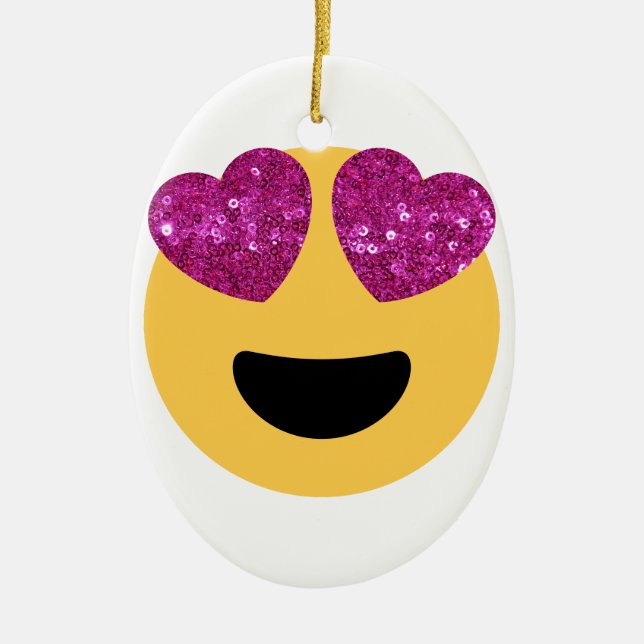 glitter heart eye emoji ceramic tree decoration (Front)
