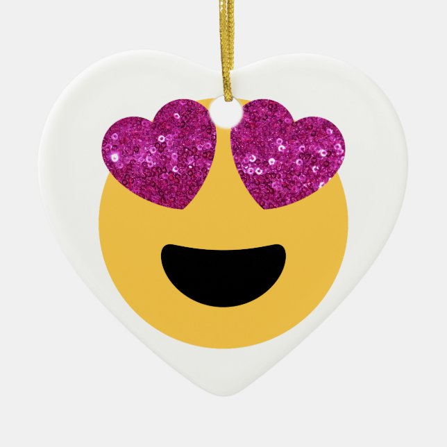 glitter heart eye emoji ceramic tree decoration (Front)