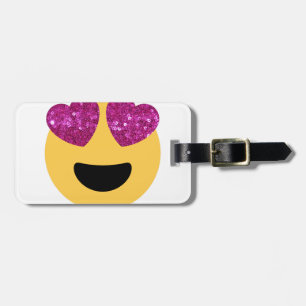 glitter heart eye emoji luggage tag