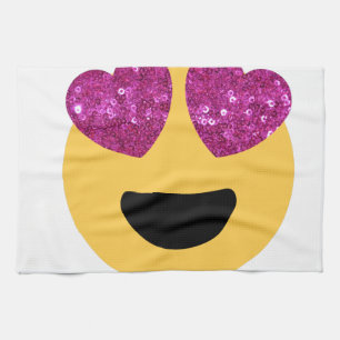 glitter heart eye emoji tea towel