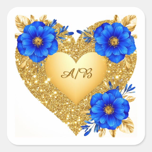 🌸 Glitter Heart Flowers Romantic Wedding Decor 🌸 Square Sticker (Front)