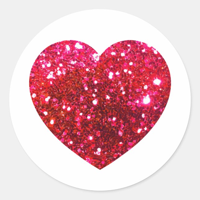 Glitter heart,  love, red heart, Valentines day Classic Round Sticker (Front)