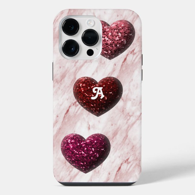 Glitter Heart Monogram iPhone Case (Back)