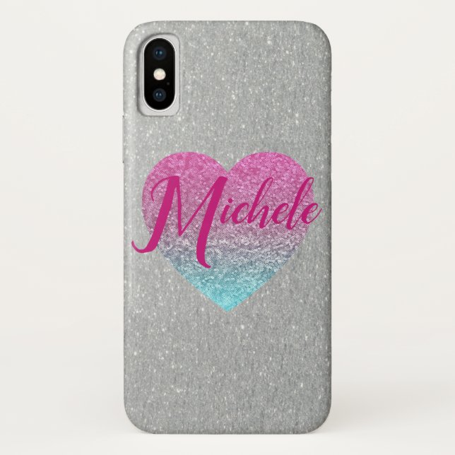 Glitter Heart Monogrammed Case-Mate iPhone Case (Back)