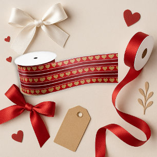 Glitter Heart Red Valentine Decor Satin Ribbon