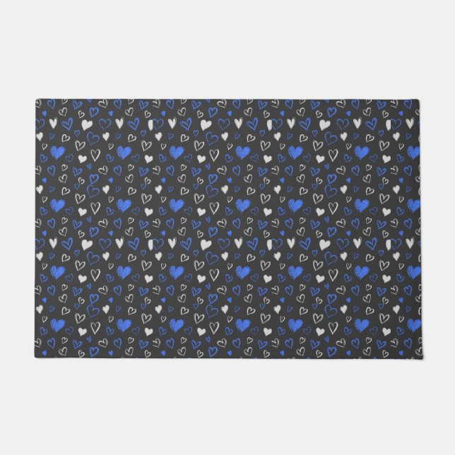 Glitter Hearts Blues Doormat (Front)