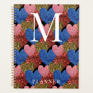 Glitter Hearts Modern Glam Monogram Planner
