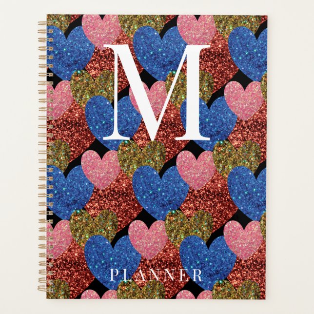 Glitter Hearts Modern Glam Monogram Planner (Front)
