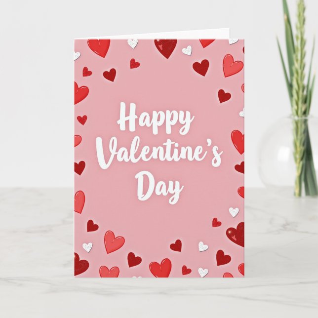 Glitter Hearts Valentines Day Card (Front)