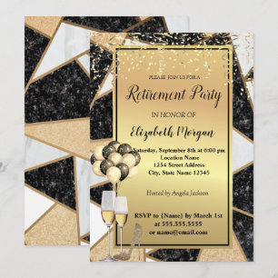 Glitter Heels,Ballons,Marble Retirement Party Invitation