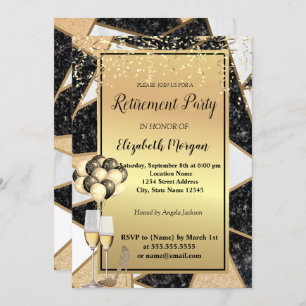 Glitter Heels,Ballons,Marble Retirement Party Invitation